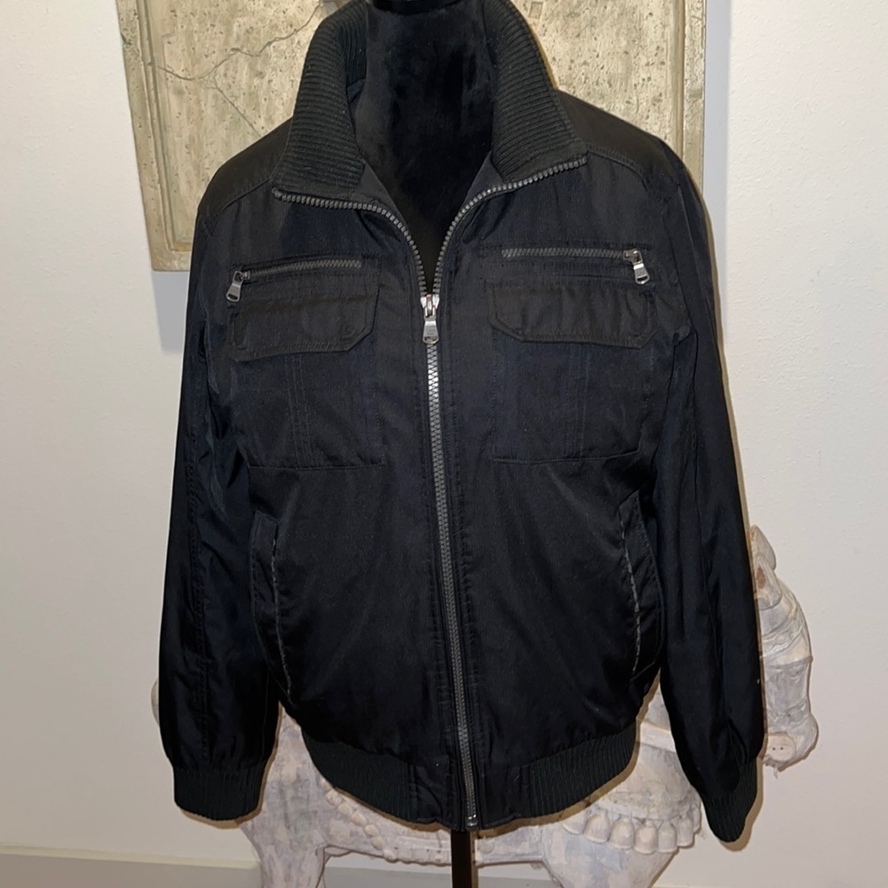 Calvin Klein black zip up winter jacket water resistant wind protection men Sz S